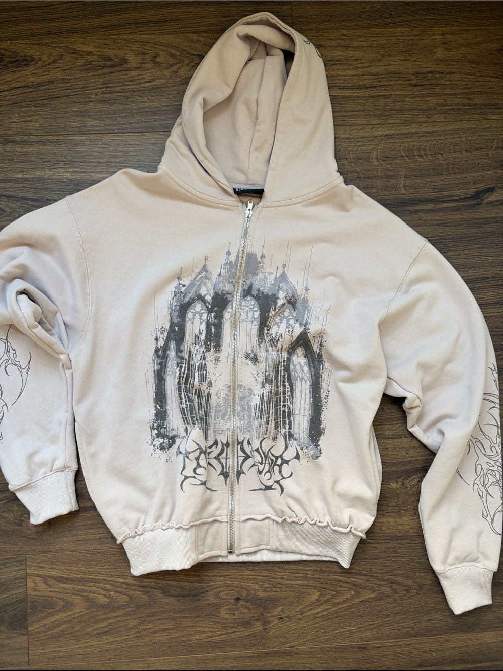 Women's Stone Graphic Zip-Up Over sized Hoodie